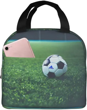 Soccer Ball On Grassy Print Lunch Box Reusable Totes Lunch Bag Thermal Cooler For Men Women Beach Picnic Travel
