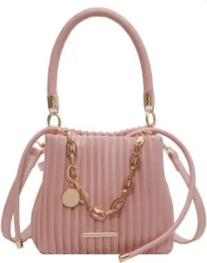 Soft Bucket Crossbody Bag for Women Small Purse Trendy Pleated PU Leather Shoulder Totes Hnadbag Satchel with Chain
