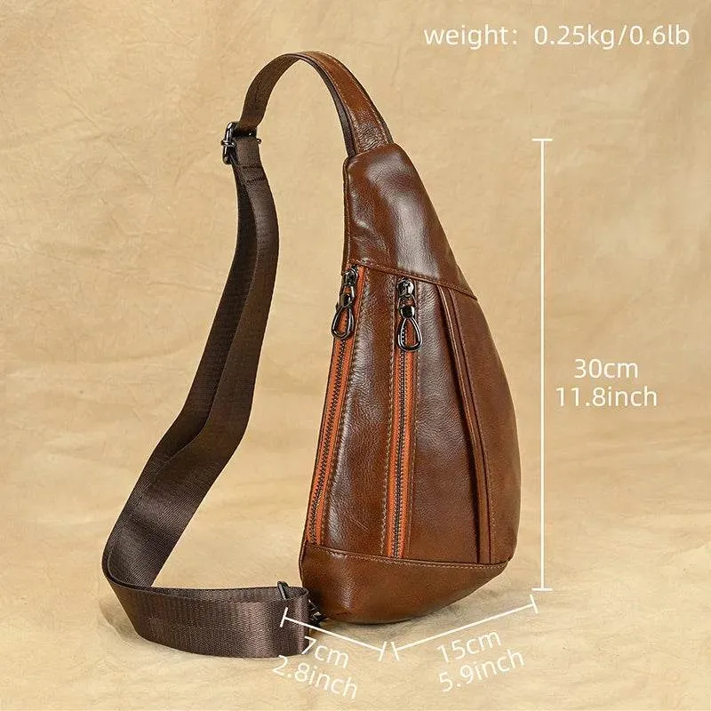Soft Cow Leather Men's Chest Bag Anti-Theft Small Crossbody Sling