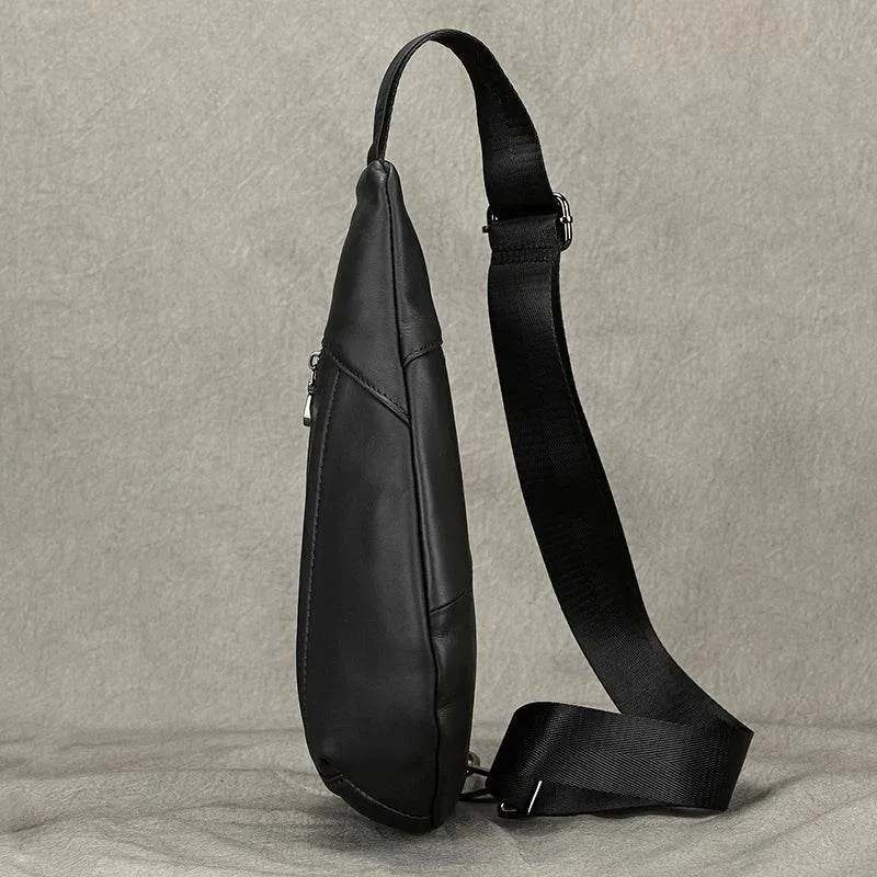 Soft Cow Leather Men's Chest Bag Anti-Theft Small Crossbody Sling