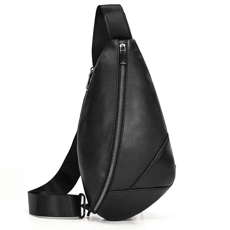 Soft Cow Leather Men's Chest Bag Anti-Theft Small Crossbody Sling