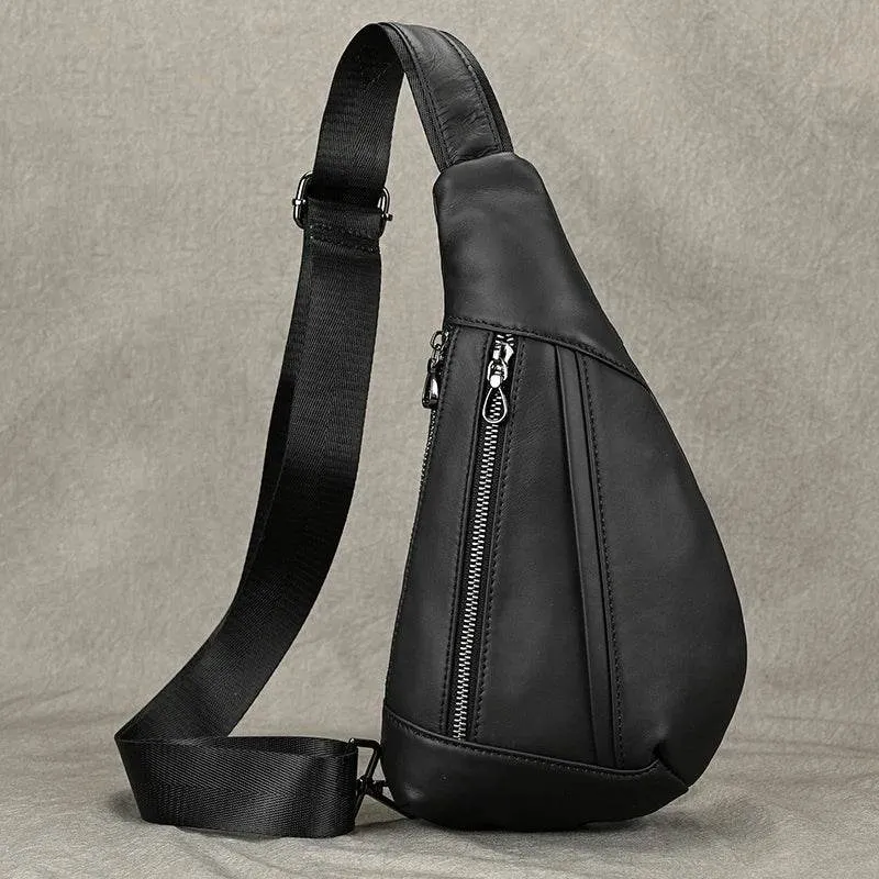 Soft Cow Leather Men's Chest Bag Anti-Theft Small Crossbody Sling