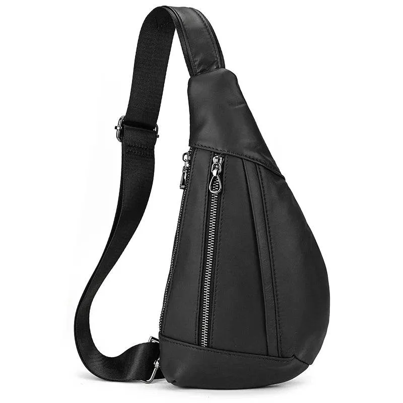 Soft Cow Leather Men's Chest Bag Anti-Theft Small Crossbody Sling