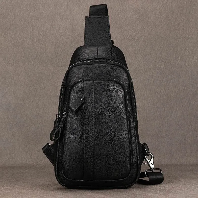 Soft Cow Leather Men's Chest Bag Anti-Theft Small Crossbody Sling