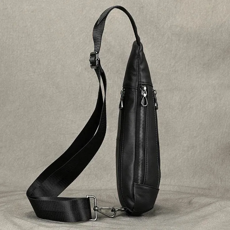 Soft Cow Leather Men's Chest Bag Anti-Theft Small Crossbody Sling