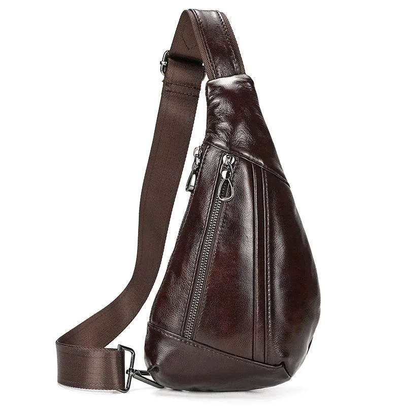 Soft Cow Leather Men's Chest Bag Anti-Theft Small Crossbody Sling