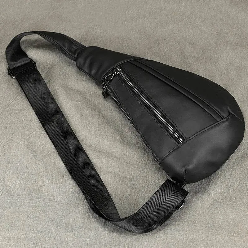 Soft Cow Leather Men's Chest Bag Anti-Theft Small Crossbody Sling