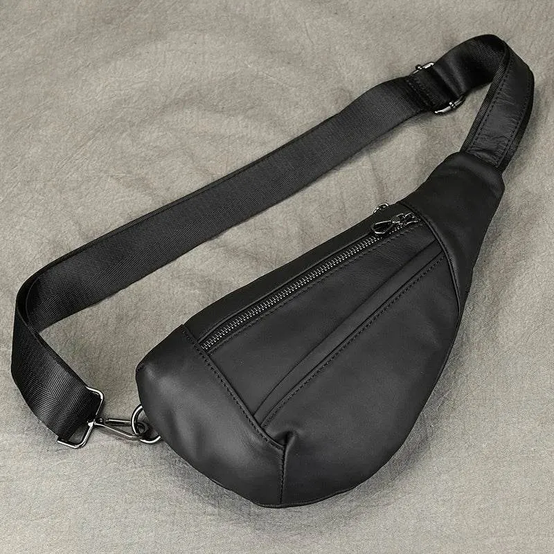 Soft Cow Leather Men's Chest Bag Anti-Theft Small Crossbody Sling