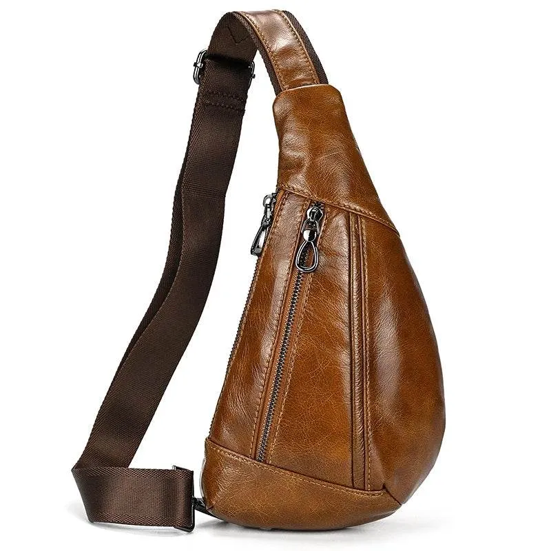 Soft Cow Leather Men's Chest Bag Anti-Theft Small Crossbody Sling
