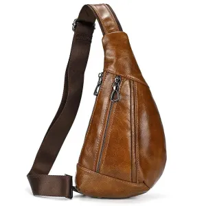 Soft Cow Leather Men's Chest Bag Anti-Theft Small Crossbody Sling