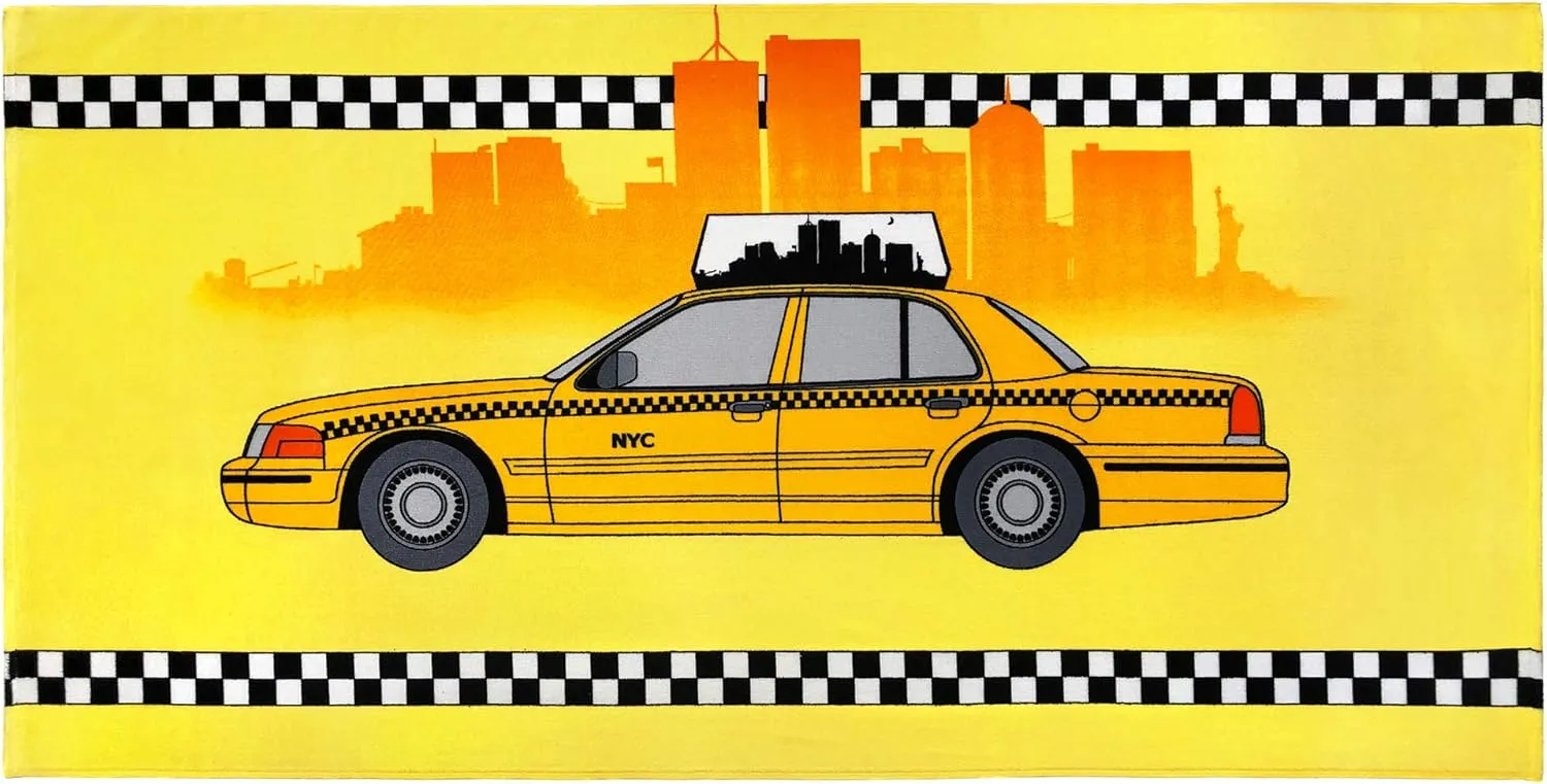 Softerry NYC Yellow Cab Beach Towel 30 x 60 inches 100% Cotton (New York Taxi, 1 Towel - 30" x 60")