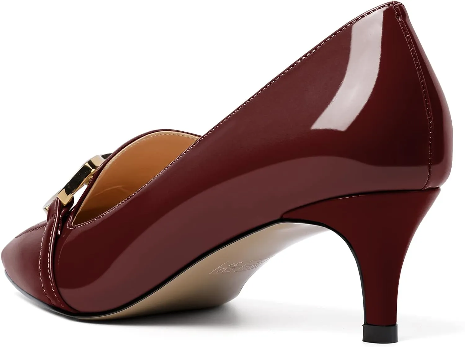 Soireelady Women’s Kitten Heel Pumps Square Toe Low Heel Shoes Metal Buckle Design Slip On Heels Classic Retro Comfort Office Formal Shoes 2Inch