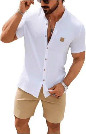 SOLY HUX Men's Casual Tracksuit Button Down Shirt and Drawstring Waist Short Sets Summer 2 Piece Outfits