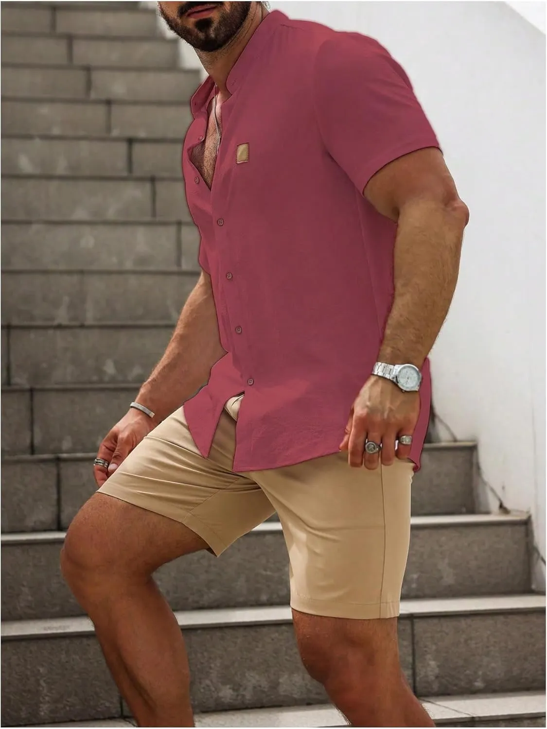 SOLY HUX Men's Casual Tracksuit Button Down Shirt and Drawstring Waist Short Sets Summer 2 Piece Outfits