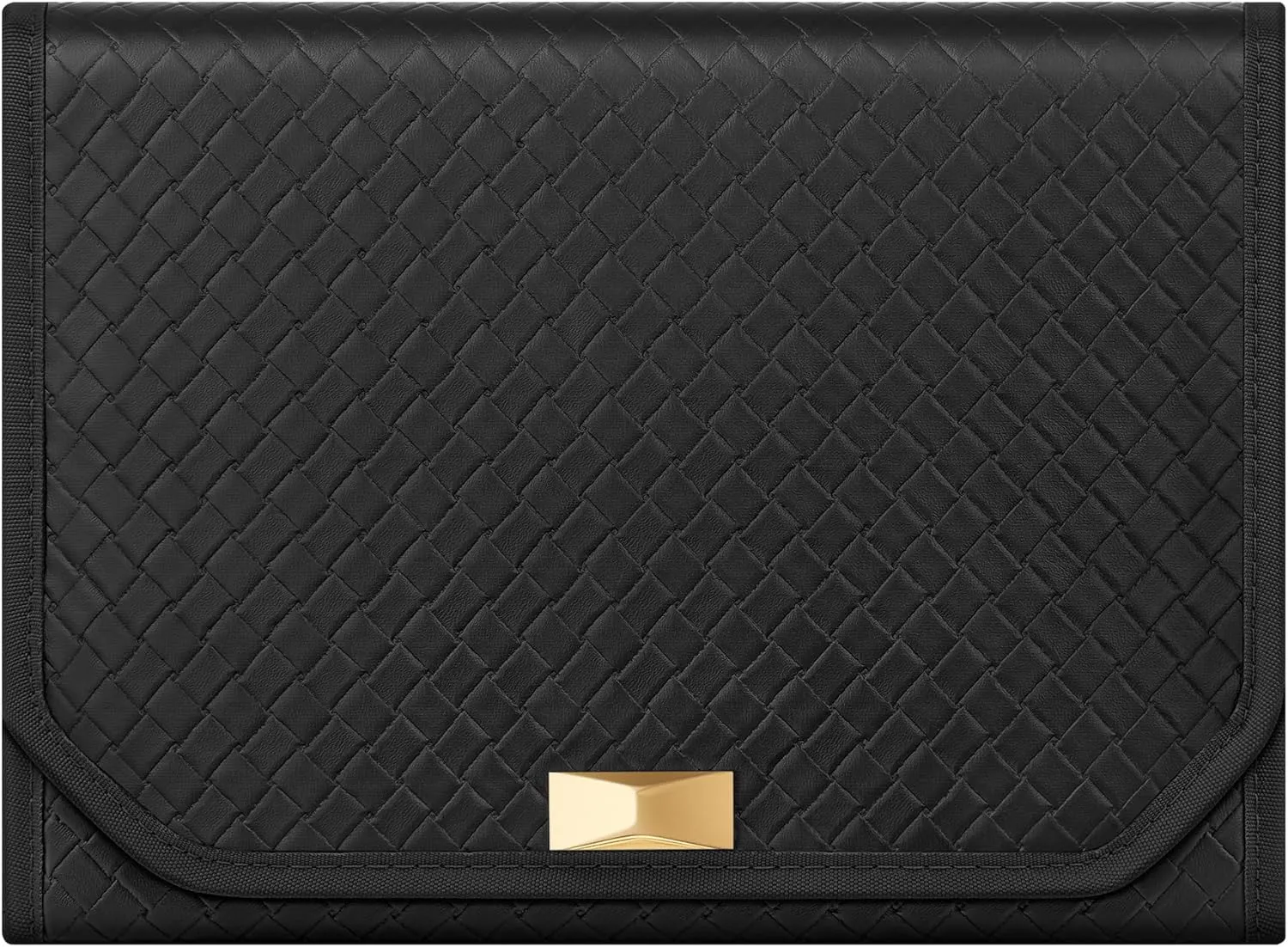 SONGMICS HOME Travel Jewelry Case, Foldable Jewelry Organizer with Mirror, Sectioned Storage, Large Capacity, Woven Embossed PU Leather, Gift Idea, Ink Black UJBC196B01