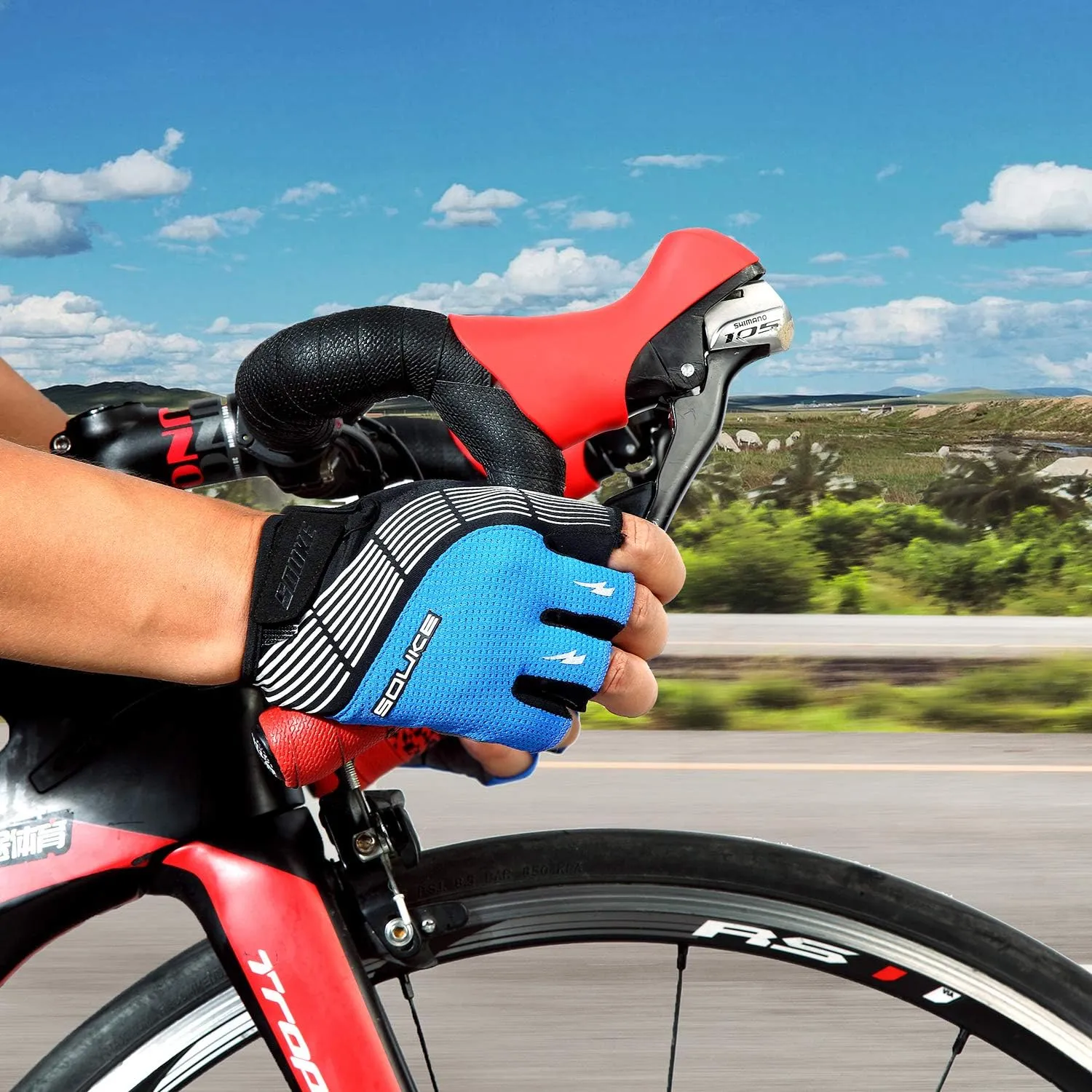 Souke Sports Cycling Bike Gloves - Padded Half Finger Bicycle Gloves with Shock-Absorbing, Anti-Slip, Breathable MTB & Road Biking Features for Men & Women