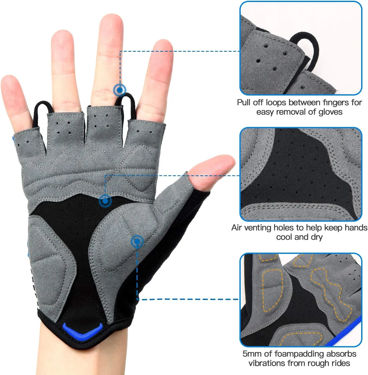 Souke Sports Cycling Bike Gloves - Padded Half Finger Bicycle Gloves with Shock-Absorbing, Anti-Slip, Breathable MTB & Road Biking Features for Men & Women