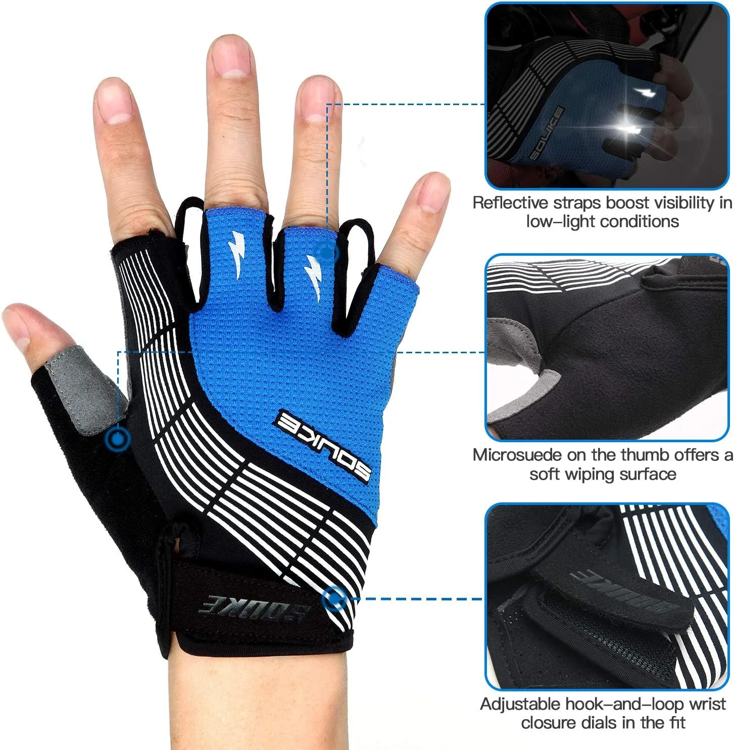 Souke Sports Cycling Bike Gloves - Padded Half Finger Bicycle Gloves with Shock-Absorbing, Anti-Slip, Breathable MTB & Road Biking Features for Men & Women