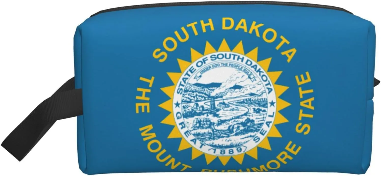 South Dakota Flag Print Travel Toiletry Organizer Bag, Cosmetic & Storage Pouch For Travel And Daily Use