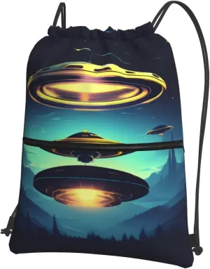 Spacecraft Descend Unisex Waterproof Zipper Drawstring Bag For Gym Shopping Sports Yoga, Black