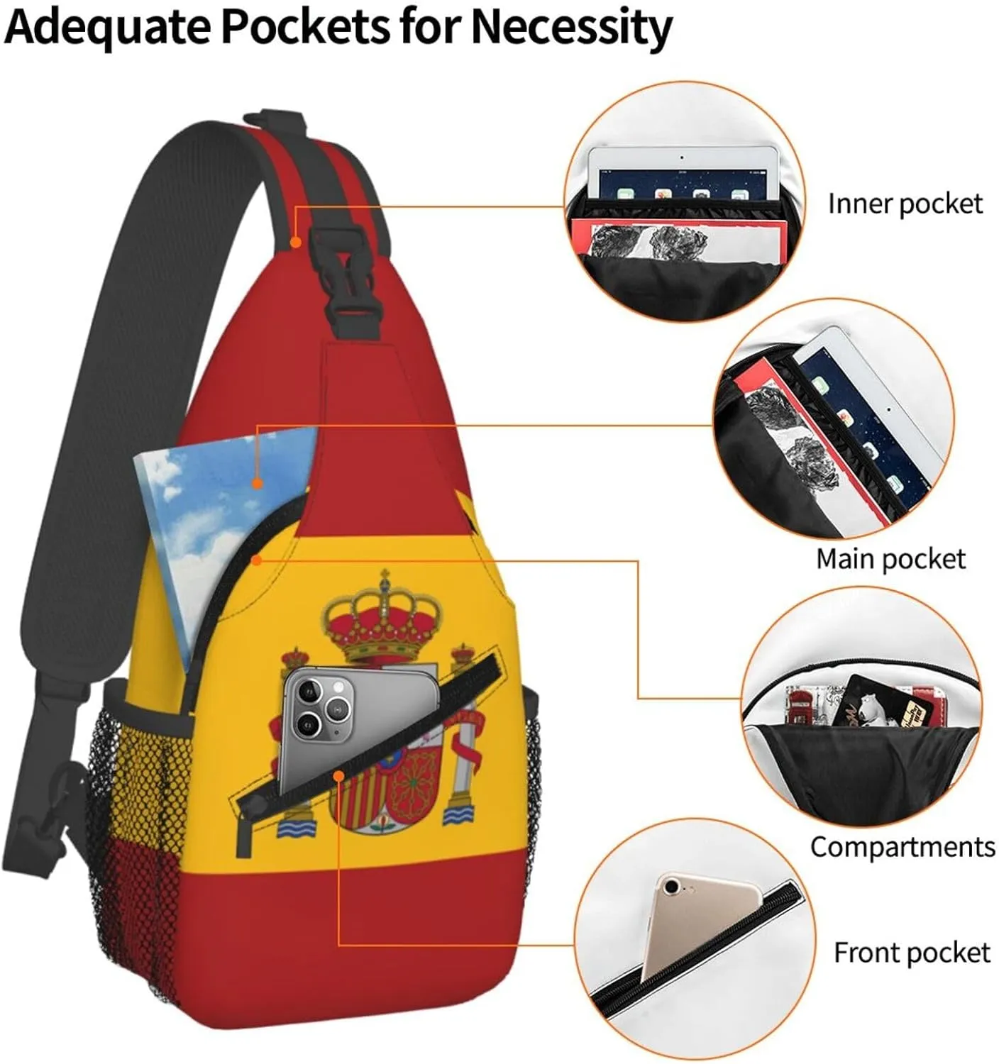 Spain Flag Spanish Mens Crossbody Chest Bag One Shoulder Strap Sling Backpack