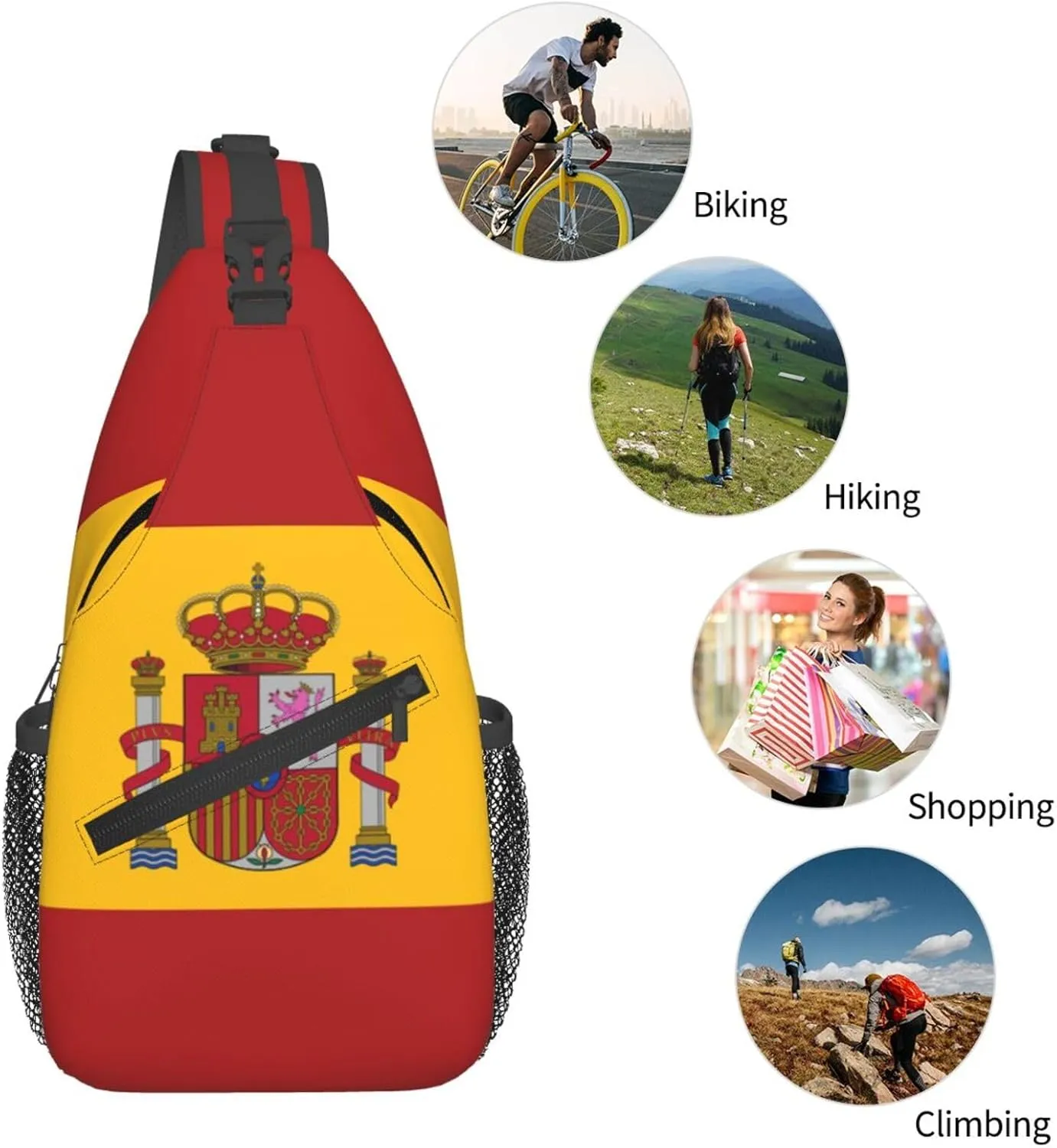 Spain Flag Spanish Mens Crossbody Chest Bag One Shoulder Strap Sling Backpack