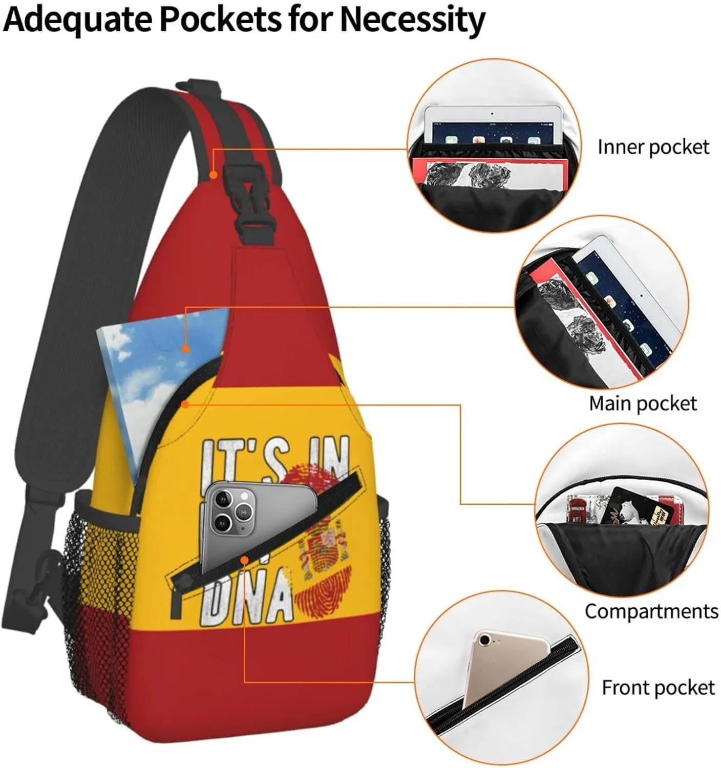 Spanish Its In My Dna Men Crossbody Chest Bag One Shoulder Strap Sling Backpack