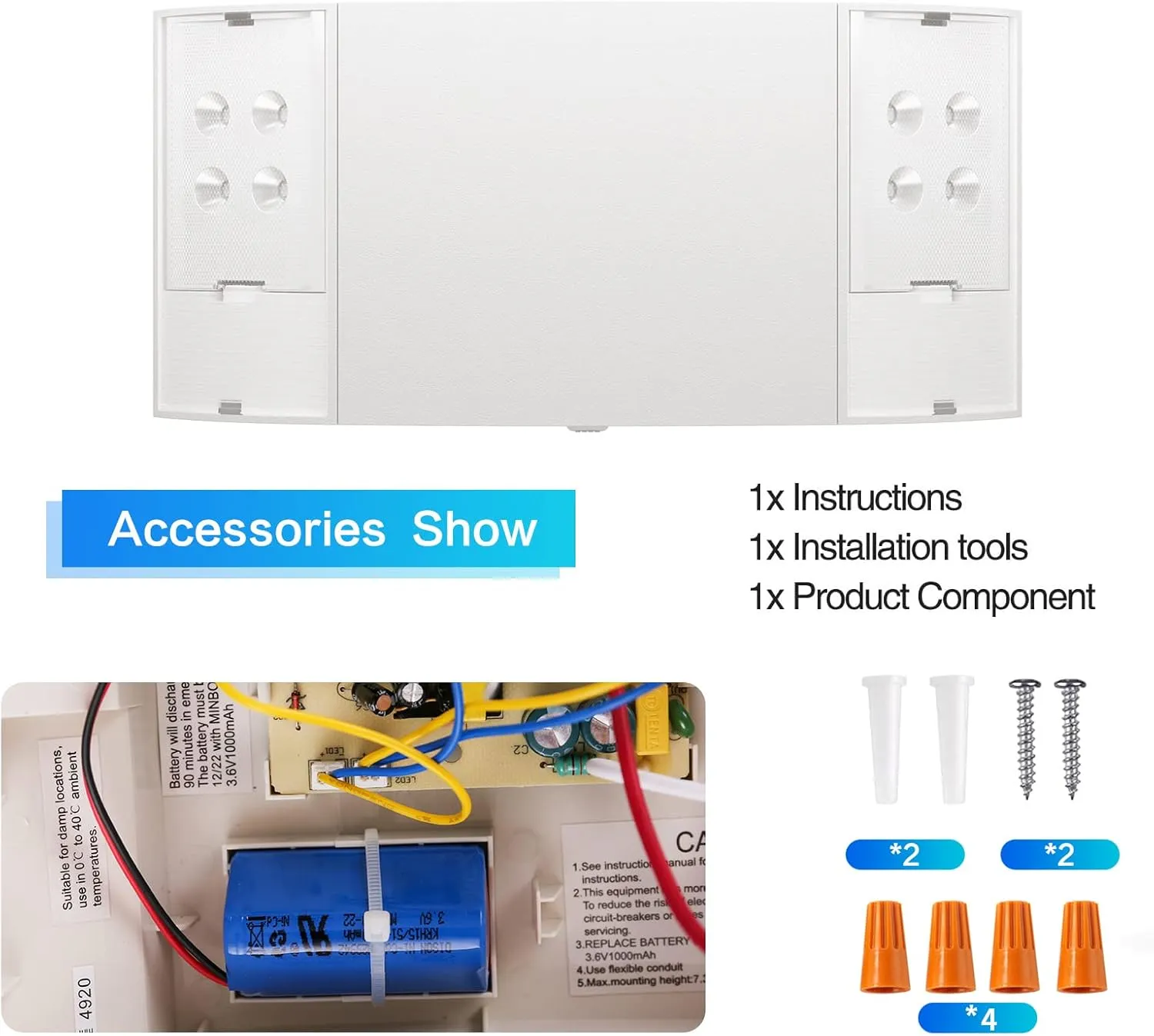 Spectsun 1 Pack LED Emergency Lighting with Battery Backup - Two Square Heads White Commercial Emergency Lights -UL Listed-AC 120/277V-Hardwired Emergency Exit Light Fixtures for Business/Home