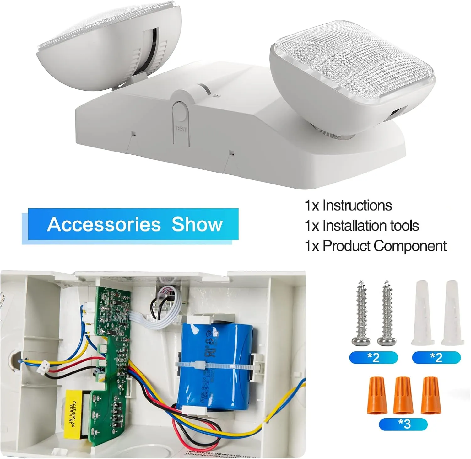 SPECTSUN 6 Packs UL Listed- Led Emergency Lights for Business, with Battery Backup,Hard Wired, UL 924 Certified,AC 120/277V,Two Head Adjustable LED Emergency Lighting.