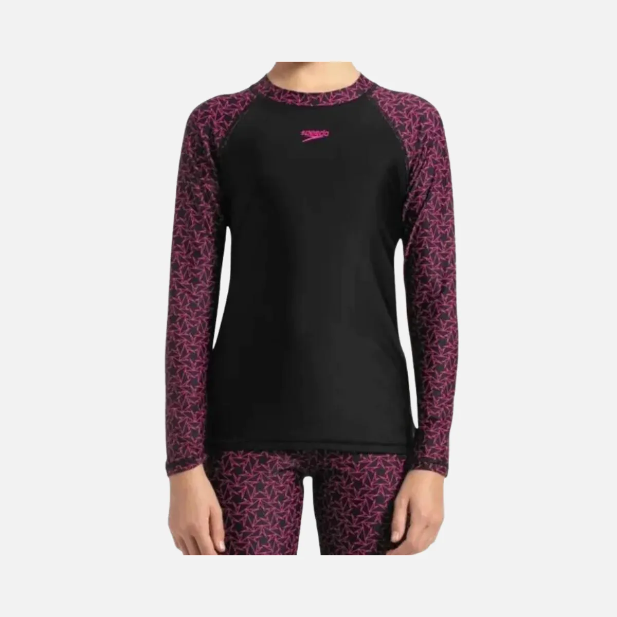 Speedo Girl's Boomstar Long Sleeve Suntop -Black/Electric Pink