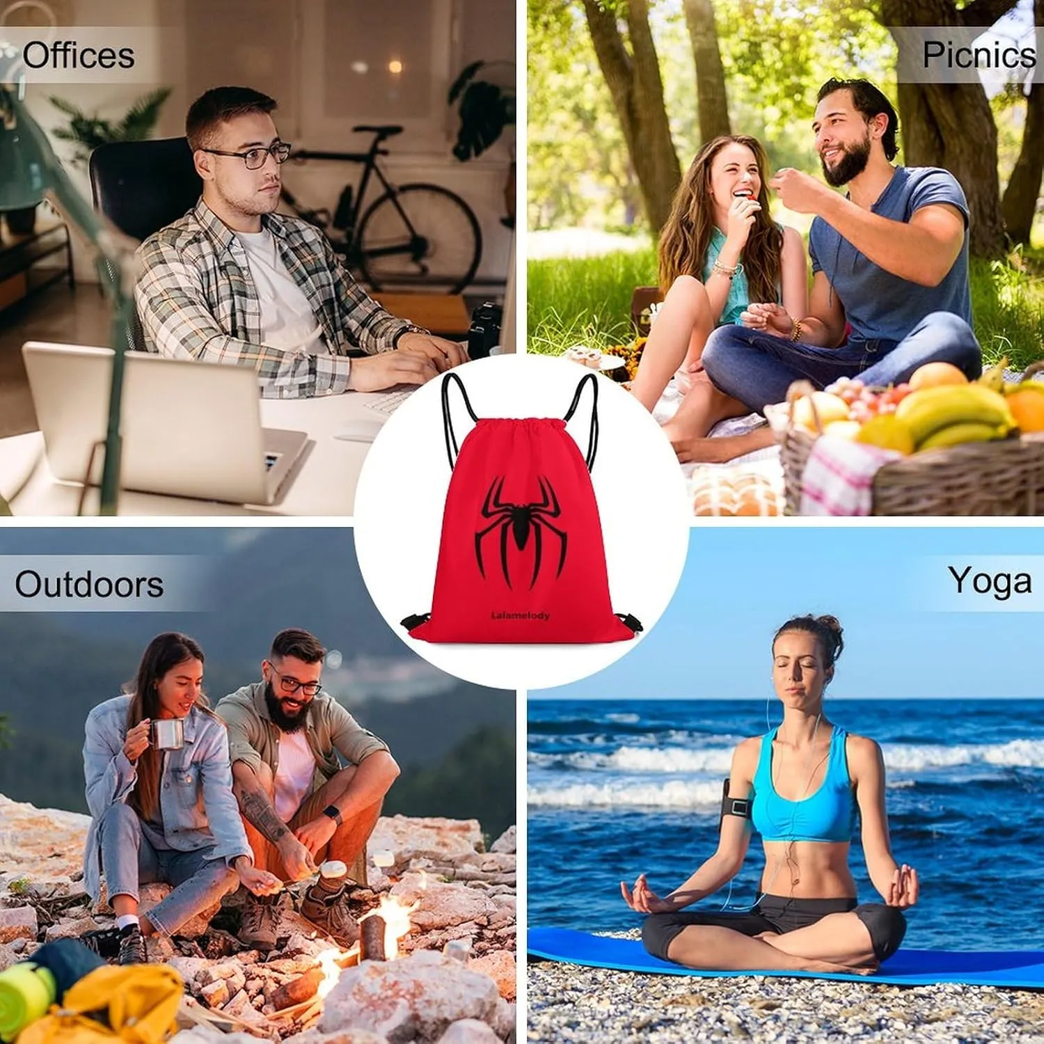 Spider Red Drawstring Backpack for Women Men Waterproof Sackpack Travel Swimming Sports Gym Camping Shopping Bag
