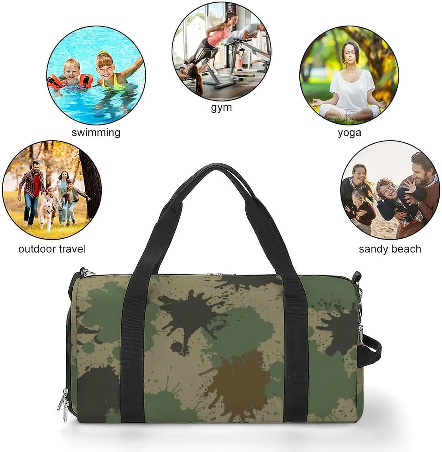 Splash Camouflage Fitness Large Gym Bag for Unisex with Shoe Compartment & Wet Pocket