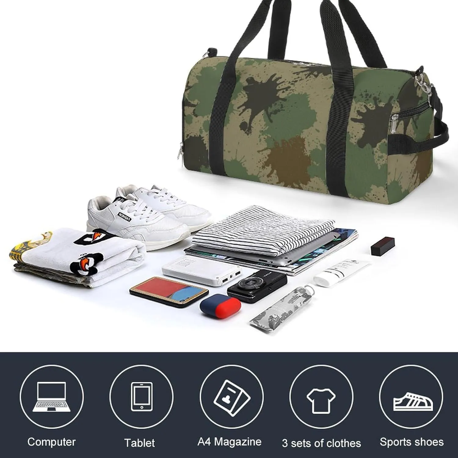 Splash Camouflage Fitness Large Gym Bag for Unisex with Shoe Compartment & Wet Pocket