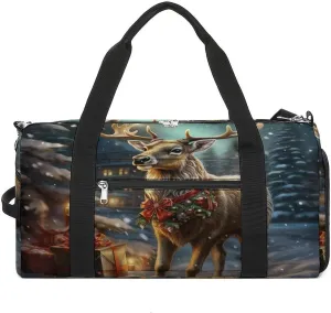 Sport Gym Bag for Women Men with Shoes Compartment And Wet Pocket,Christmas Gift Reindeer Travel Duffel Bag for Travel, Sports, Fitness, Workout