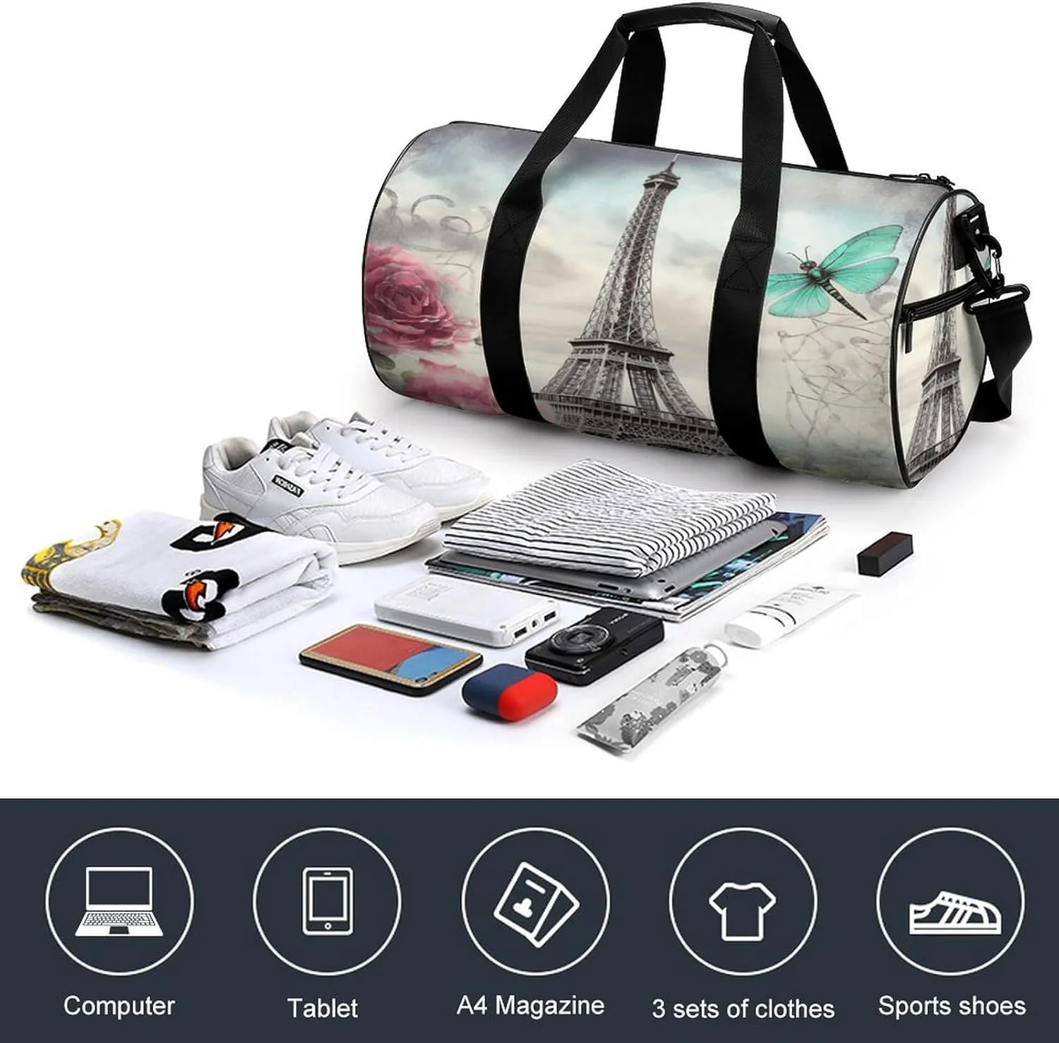 Sport Gym Bag for Women Men,A Dog Cylindrical Travel Duffel Bag with Adjustable Straps for Travel, Sports, Workout