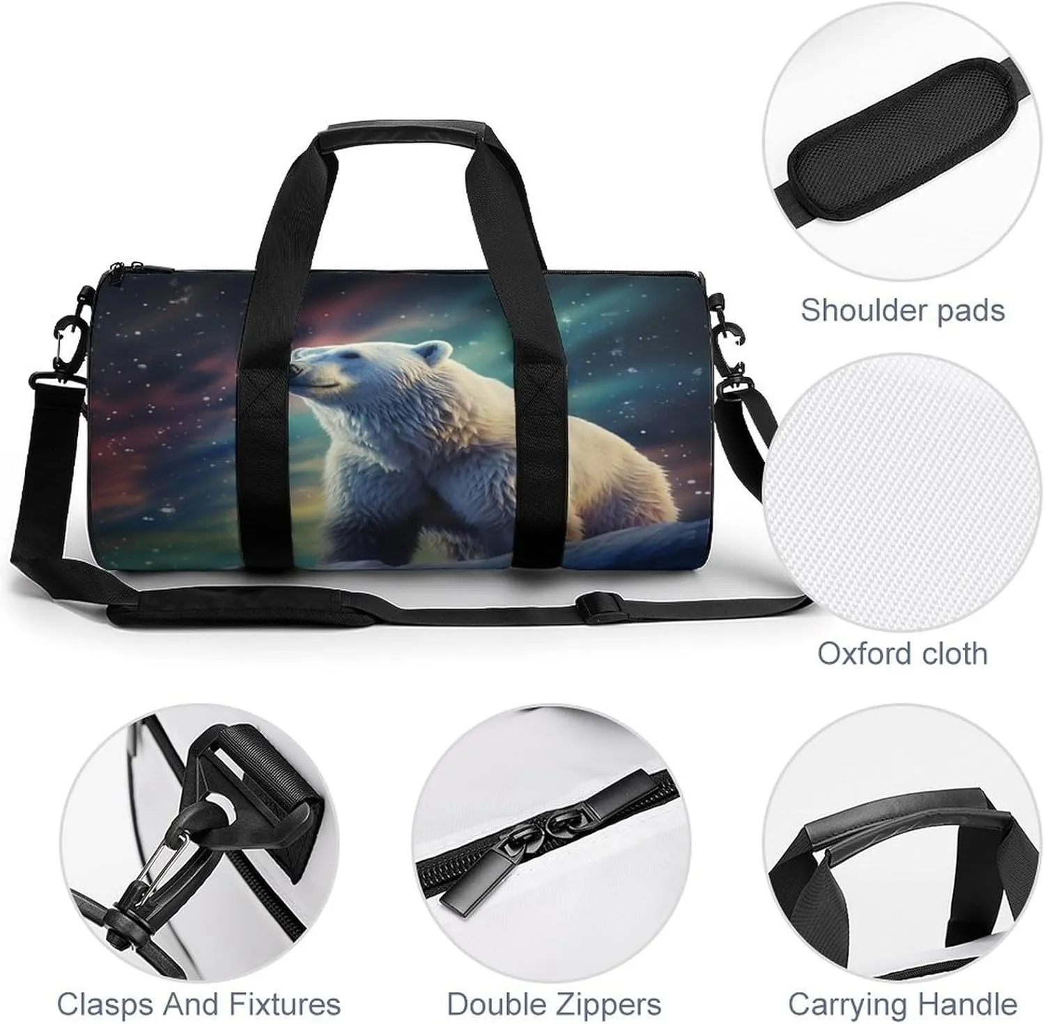 Sport Gym Bag for Women Men,Owl Cylindrical Travel Duffel Bag with Adjustable Straps for Travel, Sports, Workout