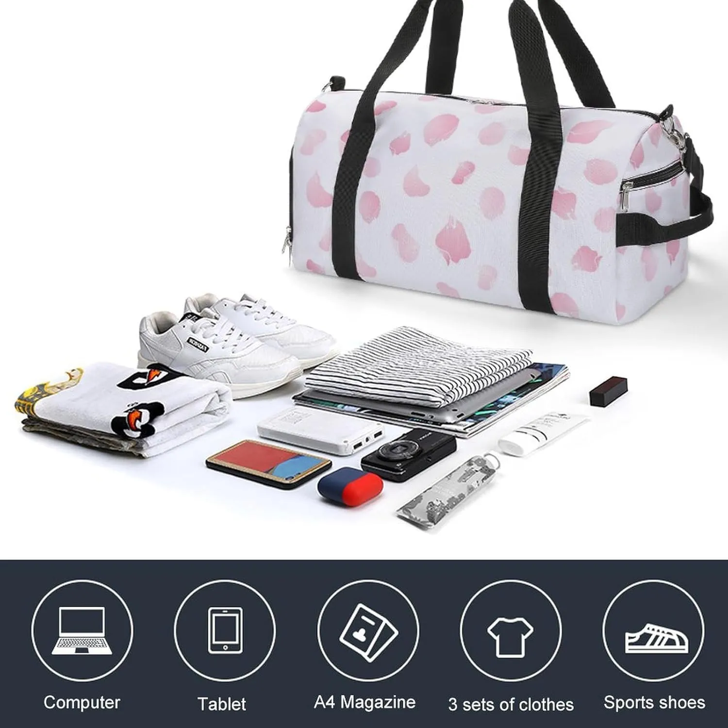 Sport Gym Duffel with Shoe Compartment Wet Pocket, Petals-apples-flowers Shoulder Travel Bag for Women Men