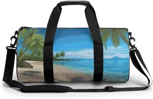 Sport Gym Duffle Travel Bag for Women Men Overnight Weekender Bag with Shoe Compartment,Wet Pocket Hawaiian Beach with Palm Trees