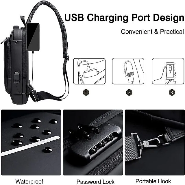 Sport Sling Backpack Anti-theft USB Charging Shoulder Bag Sling Bag Waterproof Shoulder Backpack Sports Crossbody Bag Back to School Gift