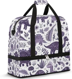 Sports Duffel Bag, Foldable Dinosaurs Travel Duffel Bag, Gym Yoga Beach Bag Weekender Overnight Bag with Shoes Compartment for Men Women, Wild Dinosaurs