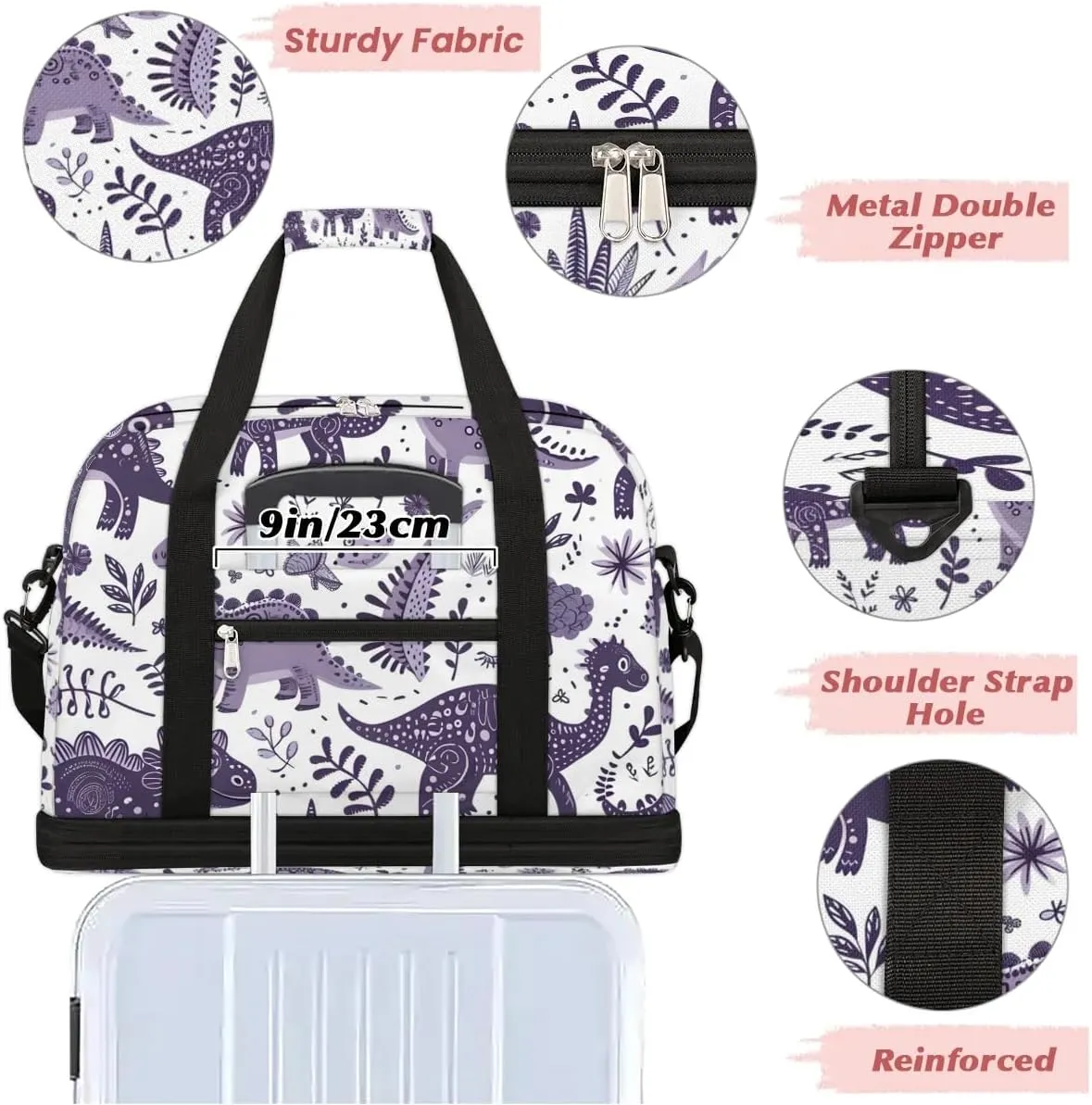 Sports Duffel Bag, Foldable Dinosaurs Travel Duffel Bag, Gym Yoga Beach Bag Weekender Overnight Bag with Shoes Compartment for Men Women, Wild Dinosaurs