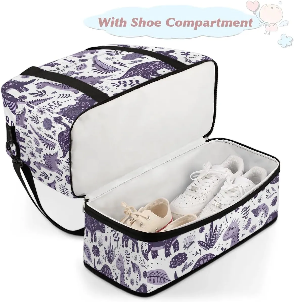 Sports Duffel Bag, Foldable Dinosaurs Travel Duffel Bag, Gym Yoga Beach Bag Weekender Overnight Bag with Shoes Compartment for Men Women, Wild Dinosaurs