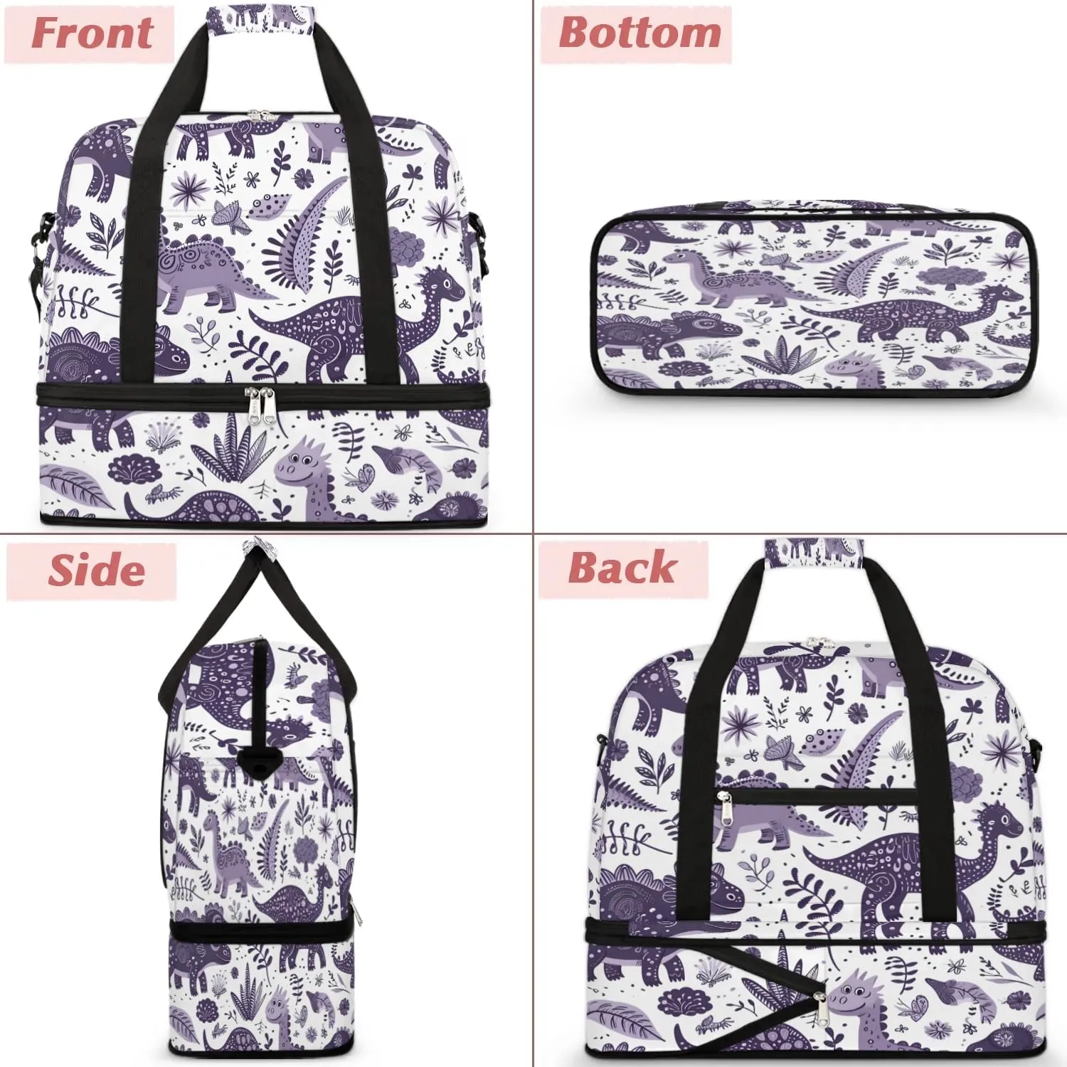 Sports Duffel Bag, Foldable Dinosaurs Travel Duffel Bag, Gym Yoga Beach Bag Weekender Overnight Bag with Shoes Compartment for Men Women, Wild Dinosaurs