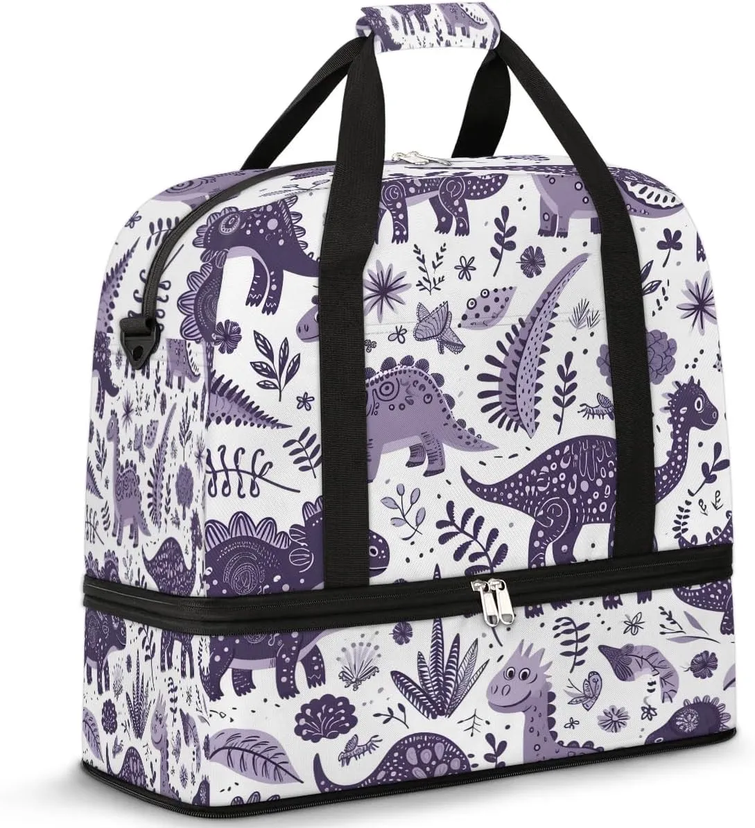 Sports Duffel Bag, Foldable Dinosaurs Travel Duffel Bag, Gym Yoga Beach Bag Weekender Overnight Bag with Shoes Compartment for Men Women, Wild Dinosaurs