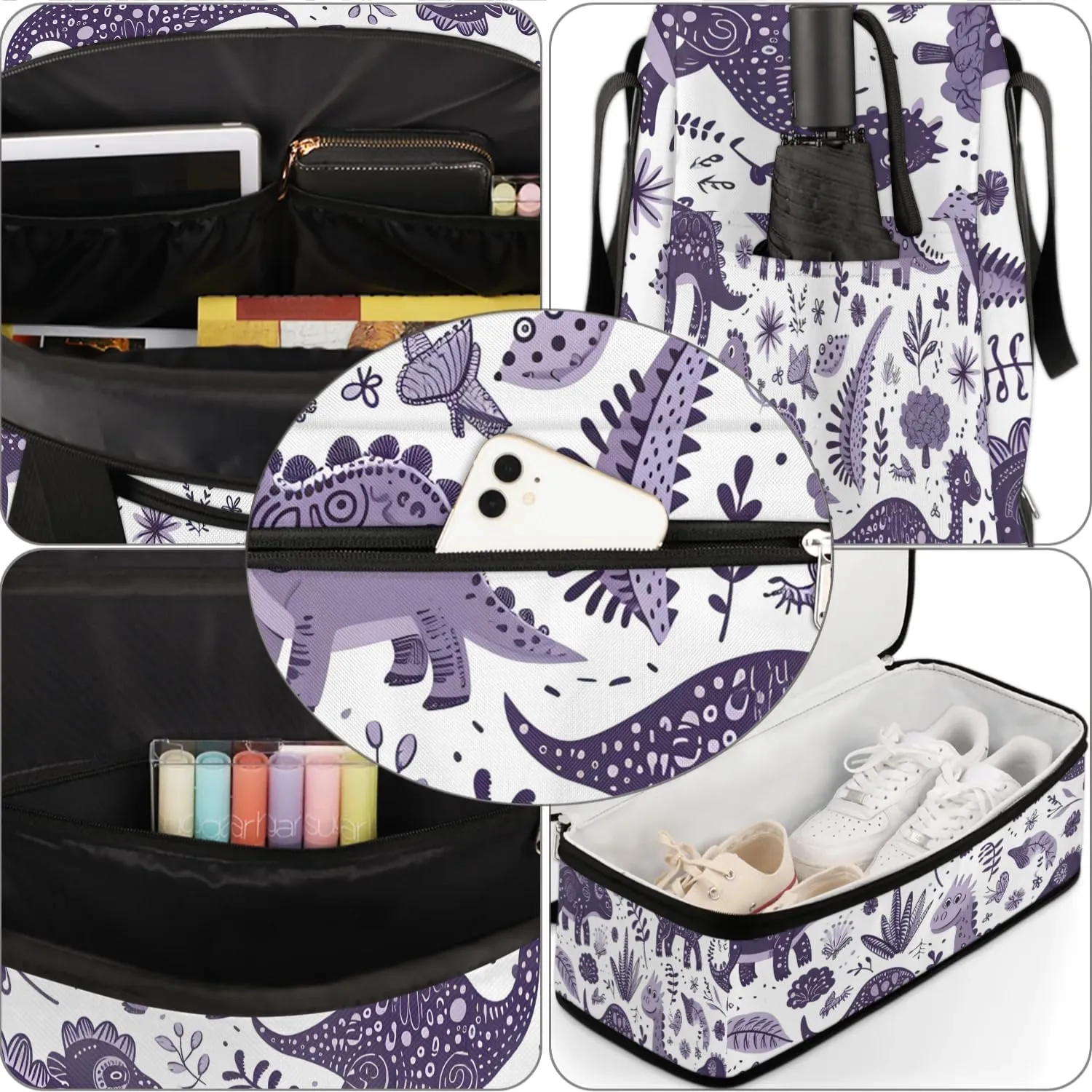 Sports Duffel Bag, Foldable Dinosaurs Travel Duffel Bag, Gym Yoga Beach Bag Weekender Overnight Bag with Shoes Compartment for Men Women, Wild Dinosaurs