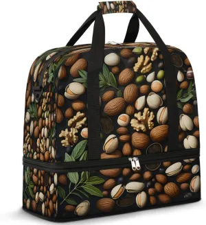 Sports Duffel Bag, Foldable Nuts Travel Duffel Bag, Gym Yoga Beach Bag Weekender Overnight Bag with Shoes Compartment for Men Women, Colorful Nuts