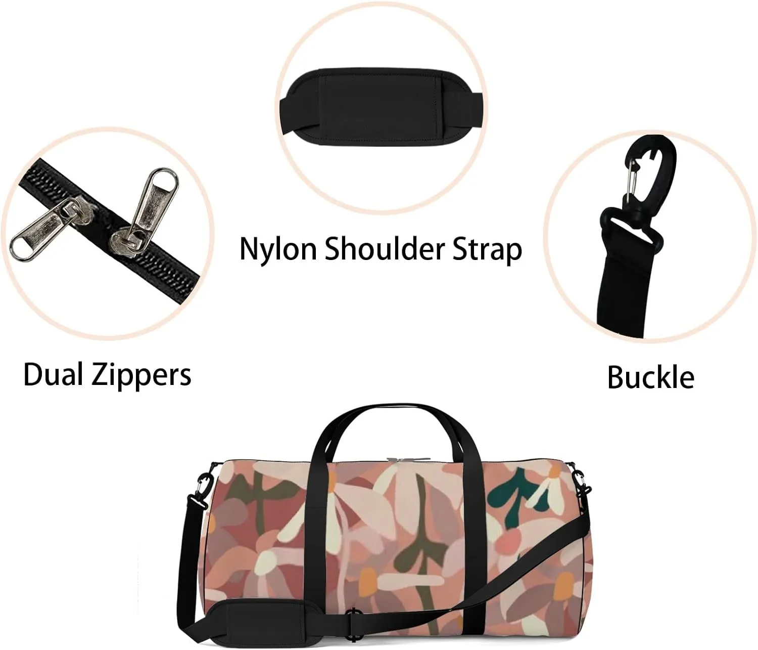 Sports Gym Bag for Women and Men Waterproof Abstract Flowers Pink Duffel Bag Lightweight Carryon Traveling Boarding Gripsack