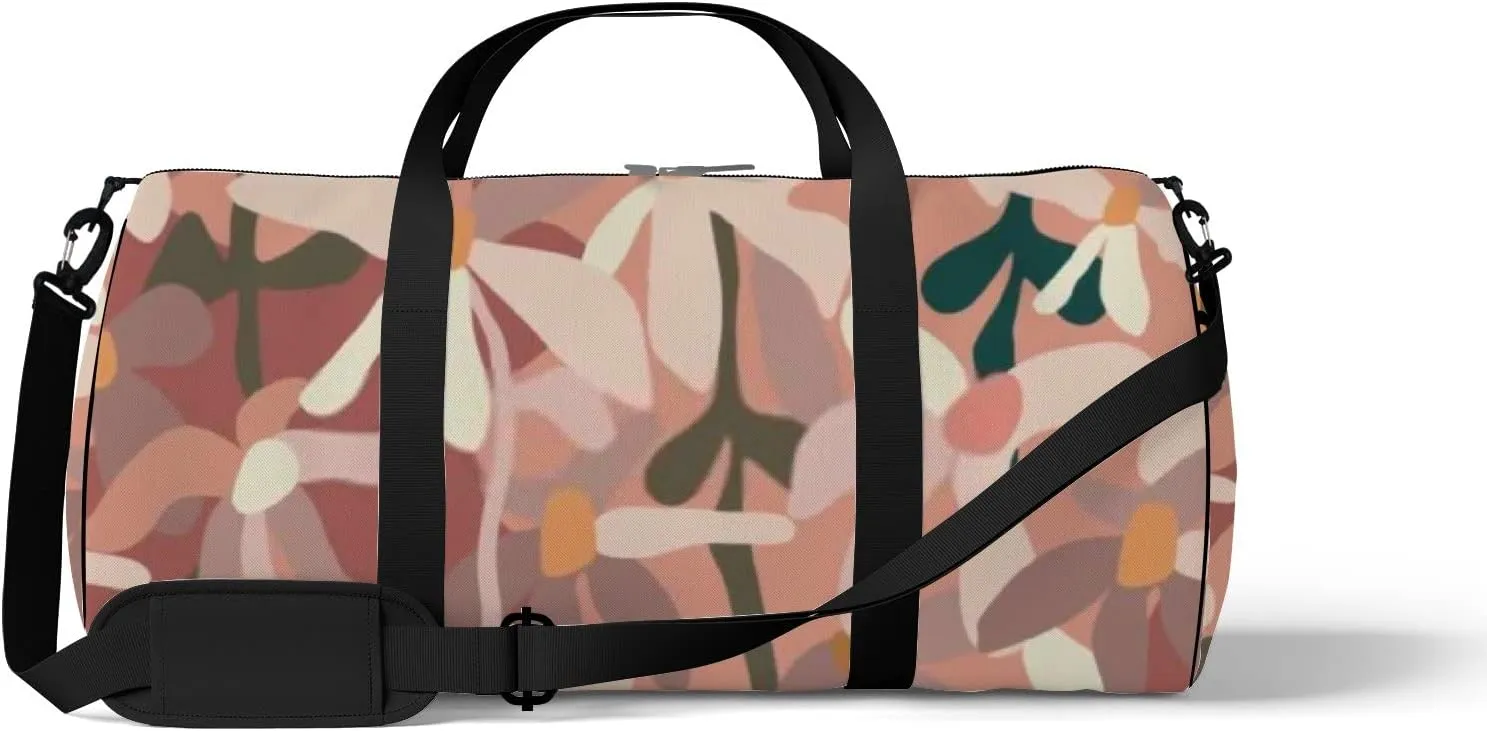 Sports Gym Bag for Women and Men Waterproof Abstract Flowers Pink Duffel Bag Lightweight Carryon Traveling Boarding Gripsack