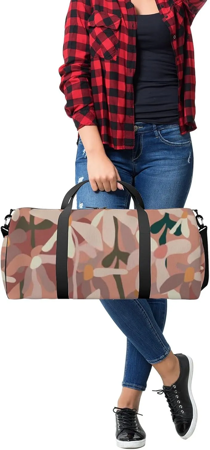 Sports Gym Bag for Women and Men Waterproof Abstract Flowers Pink Duffel Bag Lightweight Carryon Traveling Boarding Gripsack