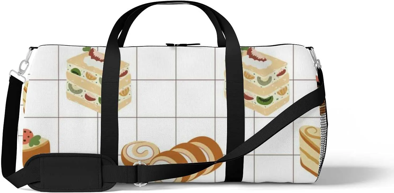 Sports Gym Bag for Women and Men Waterproof Bakery Food Illustration Fruit Cake Castella Duffel Bag Lightweight Carryon Traveling Boarding Gripsack